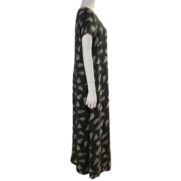 Laura Ashley Vintage Silk Dress Green Leaf Print Short Sleeve Size 12 - Picture 5 of 10